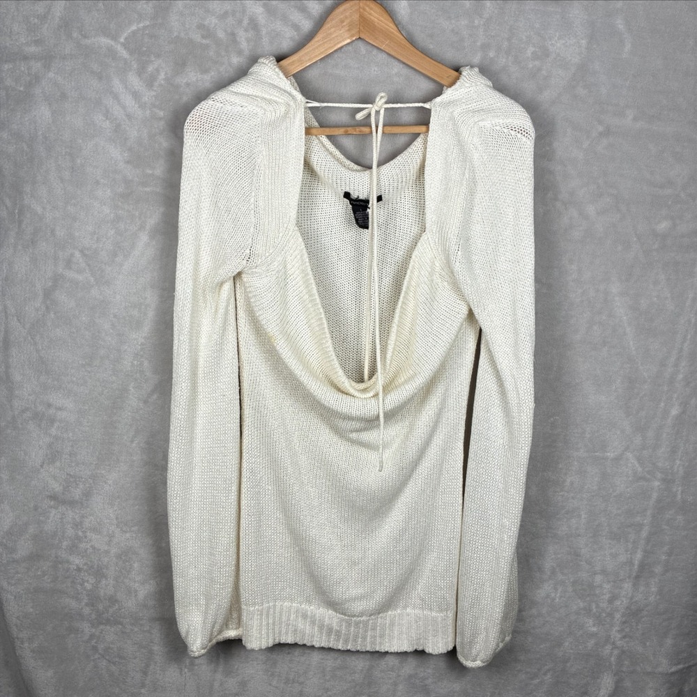Arden B Womens Metallic Knit Cowl Neck Tie Back Sweater Off White Large